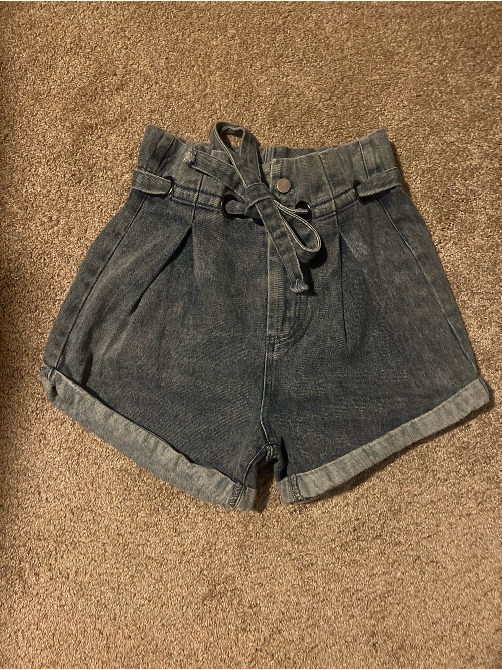 Vici High-Rise Paperbag Denim Shorts - Dark Blue